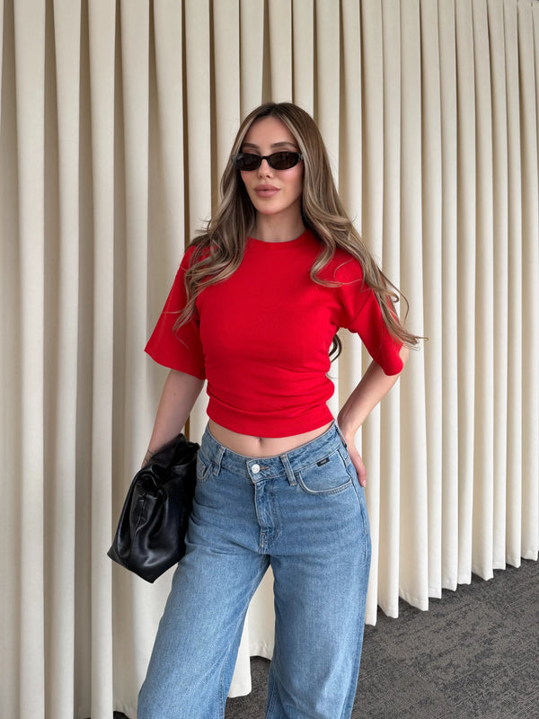 Kırmızı Yanı Drapeli Body - 261003