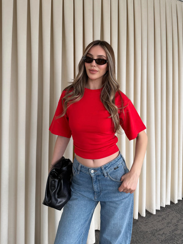 Kırmızı Yanı Drapeli Body - 261003