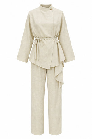 Sarı Volanlı İnce Kemerli Kimono Takım - 8739