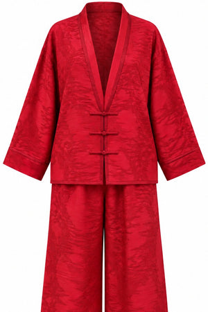 Kırmızı Jakarlı Kimono Takım - 51479