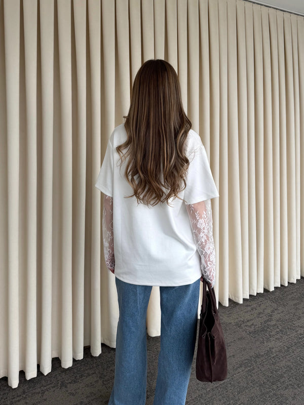 Beyaz Kolları Dantelli Bluz - 1049