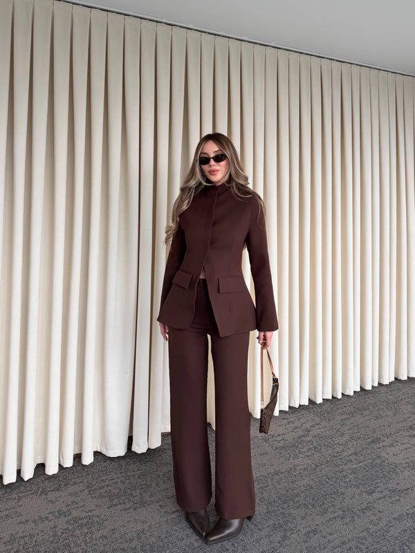 Kahverengi Hakim Yaka Ceket Pantolon Takım - 7100
