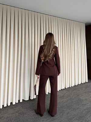 Kahverengi Hakim Yaka Ceket Pantolon Takım - 7100