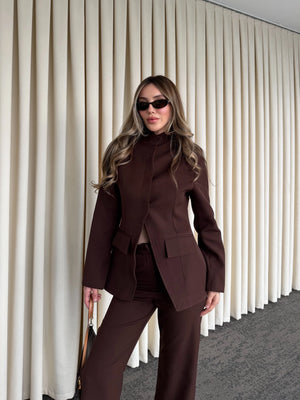 Kahverengi Hakim Yaka Ceket Pantolon Takım - 7100