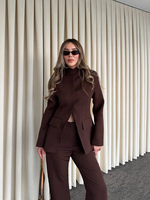Kahverengi Hakim Yaka Ceket Pantolon Takım - 7100