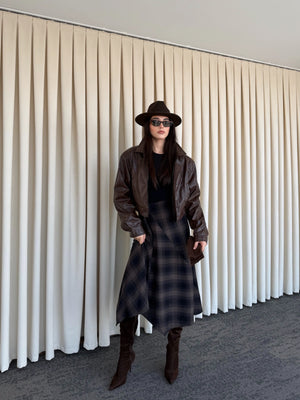 Kahverengi Fermuarlı Deri Ceket - 2617