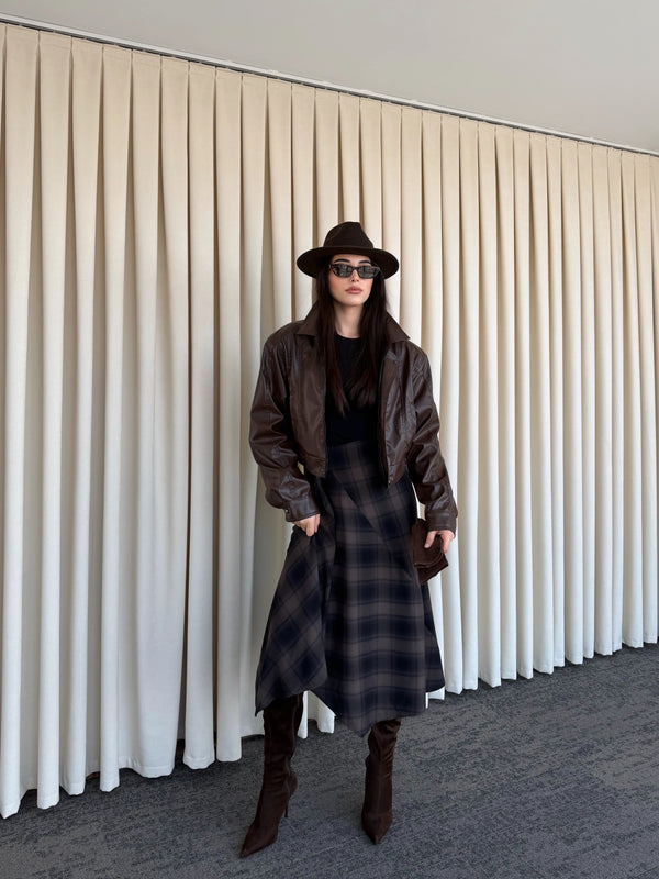 Kahverengi Fermuarlı Deri Ceket - 2617