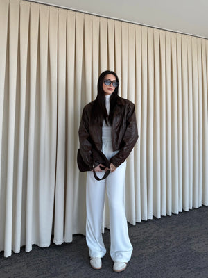 Kahverengi Fermuarlı Deri Ceket - 2617