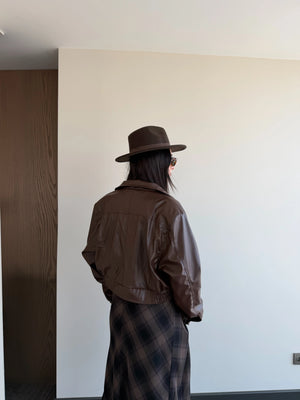 Kahverengi Fermuarlı Deri Ceket - 2617