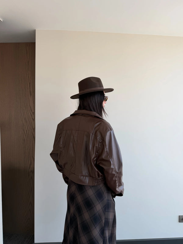 Kahverengi Fermuarlı Deri Ceket - 2617