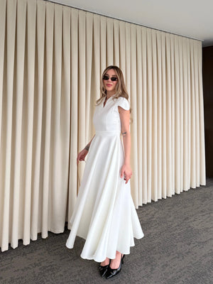 Beyaz Mini V Yaka Elbise - 242480