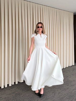 Beyaz Mini V Yaka Elbise - 242480