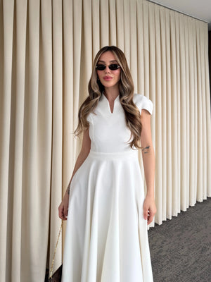 Beyaz Mini V Yaka Elbise - 242480