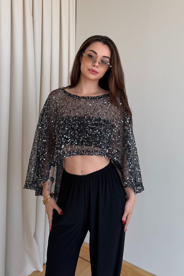 Siyah Pullu Bluz - 1119