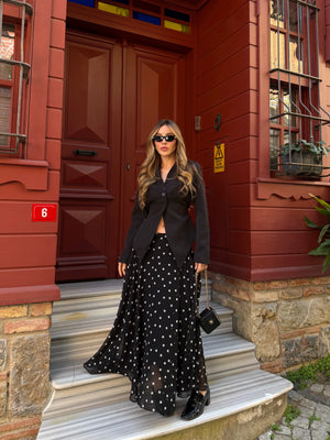 Siyah Asimetrik Kesim Kuşaklı Ceket - 3001