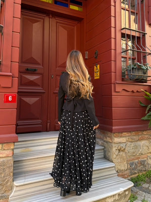 Siyah Asimetrik Kesim Kuşaklı Ceket - 3001