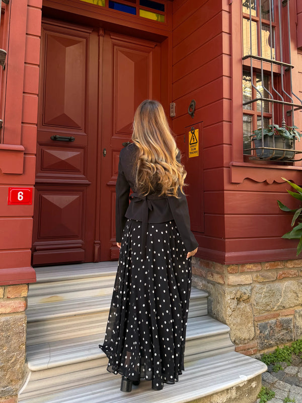 Siyah Asimetrik Kesim Kuşaklı Ceket - 3001