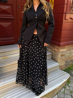 Siyah Asimetrik Kesim Kuşaklı Ceket - 3001