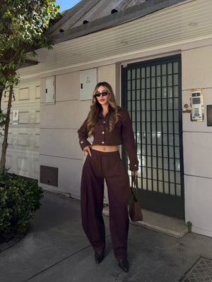 Mürdüm Kot Crop Ceket Pantolon Takım - 51244