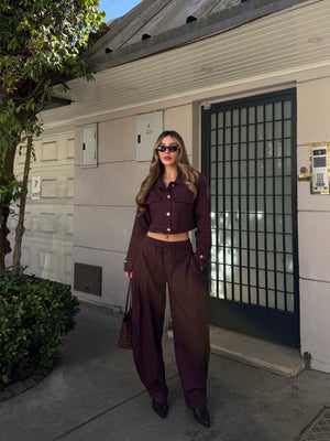 Mürdüm Kot Crop Ceket Pantolon Takım - 51244