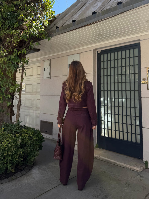 Mürdüm Kot Crop Ceket Pantolon Takım - 51244