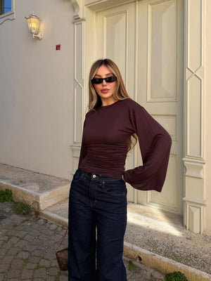 Kahverengi İspanyol Kol Bluz - 261021