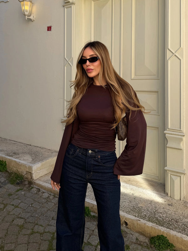 Kahverengi İspanyol Kol Bluz - 261021