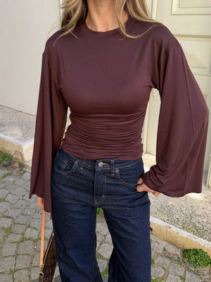 Kahverengi İspanyol Kol Bluz - 261021