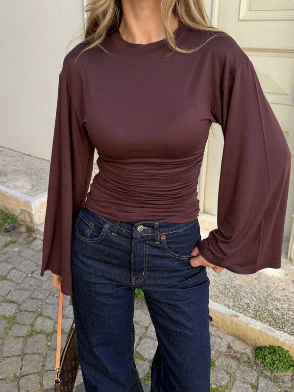 Kahverengi İspanyol Kol Bluz - 261021