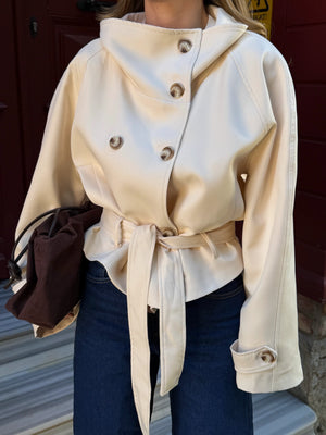 Taş Dik Yakalı Kuşaklı Trençkot - 501326