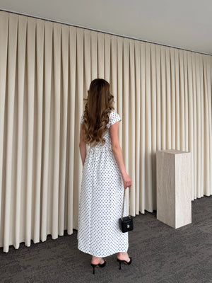 Beyaz Puantiyeli Uzun Elbise - 5092