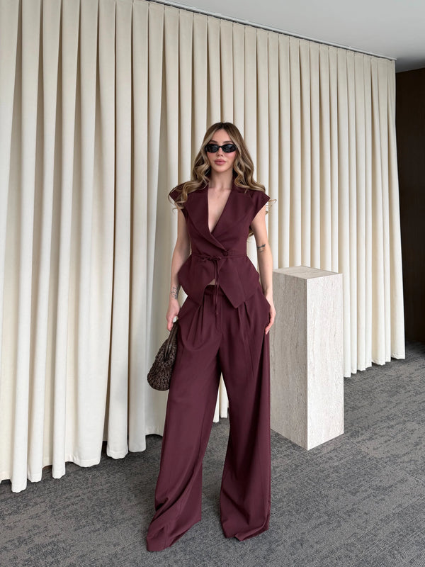 Bordo Margot Yelek Pantolon Takım - 308
