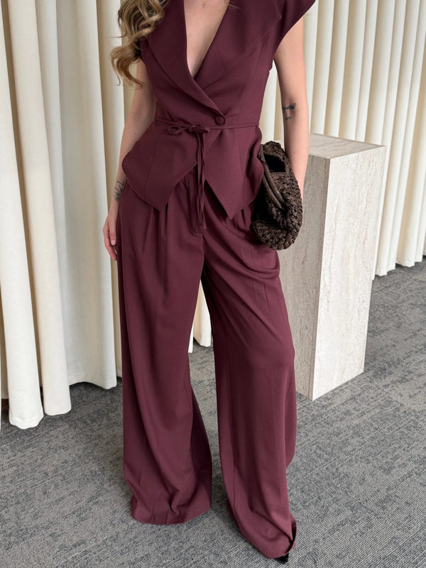 Bordo Margot Yelek Pantolon Takım - 308