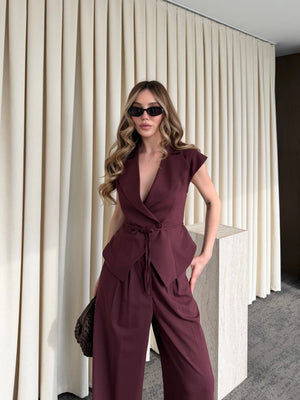 Bordo Margot Yelek Pantolon Takım - 308