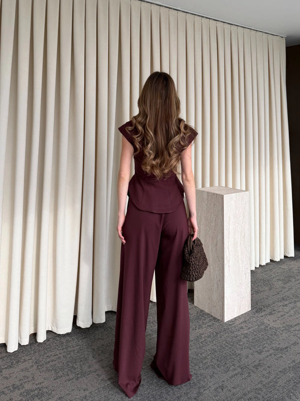 Bordo Margot Yelek Pantolon Takım - 308