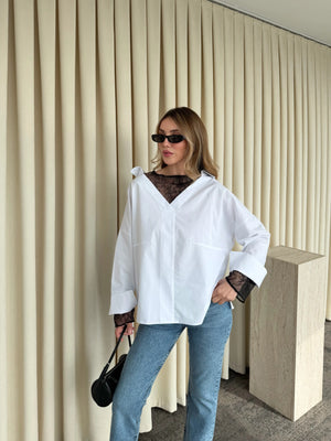 Beyaz İçi Dantelli Gömlek - 0826