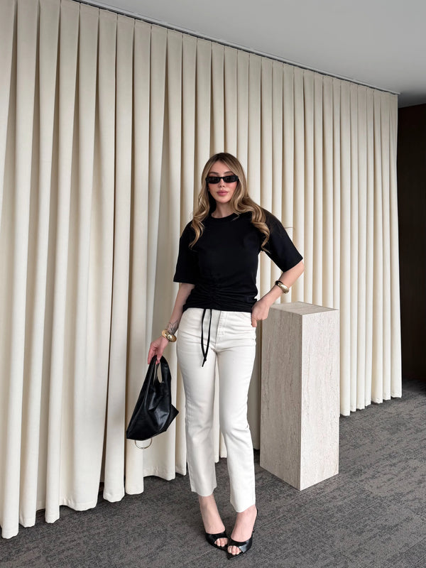 Siyah Yandan Büzgülü Bluz - ÖB261025