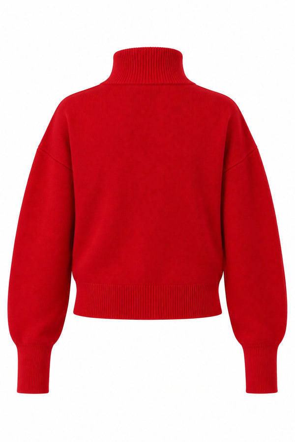 Kırmızı Pamuklu Çift Fermuarlı Hırka - 2y0657