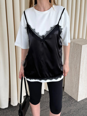 Ekru Saten Dantelli Bluz - 1084