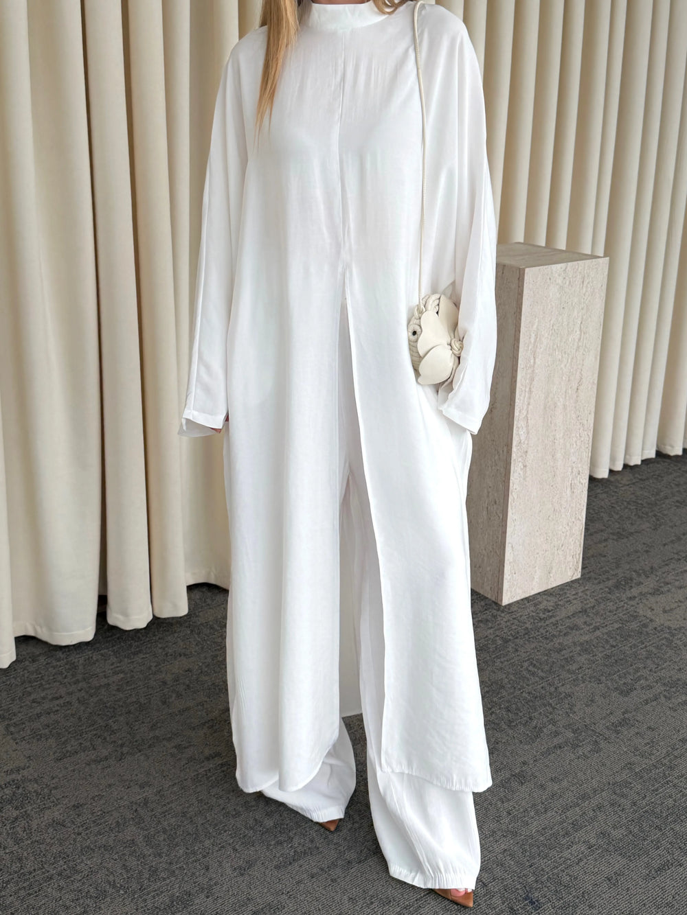 Ekru Bağlama Aksesuarlı Kimono Takım- 8428