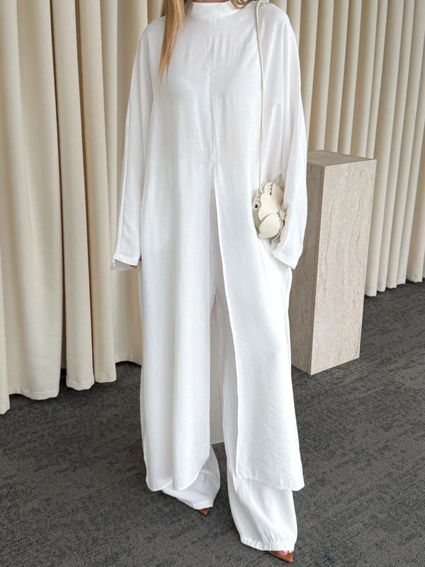 Ekru Bağlama Aksesuarlı Kimono Takım- 8428