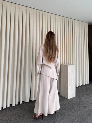 Bej Pantolon Ek Parça Detaylı Kimono Takım - 8009