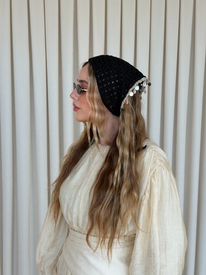Siyah Dik Üçgen Deniz Kabuklu Bandana - 2152