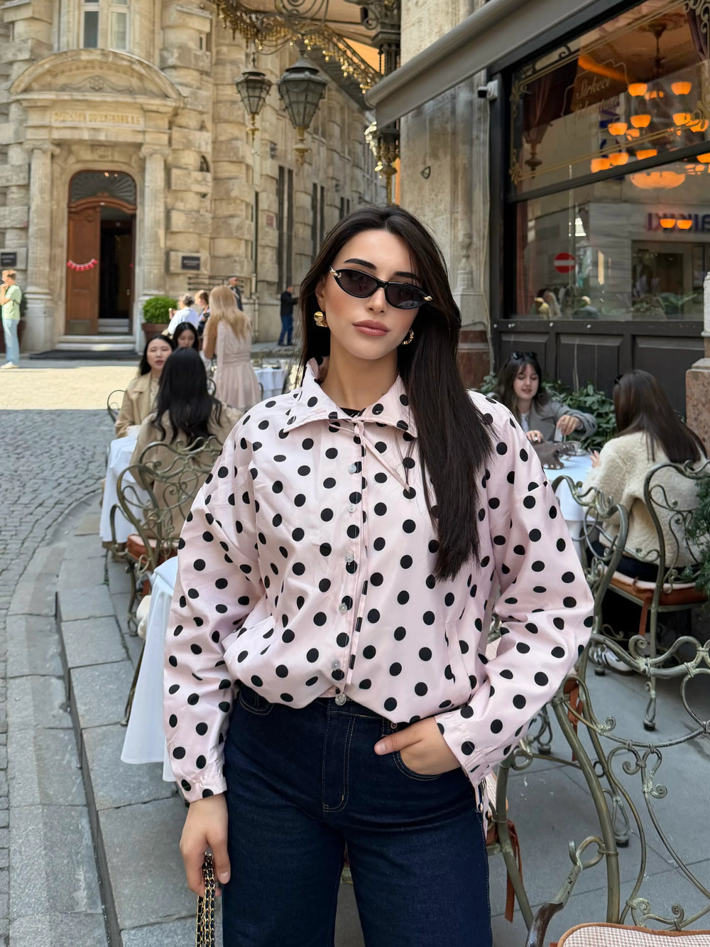 Pembe Yandan Büzgülü Puantiyeli Yağmurluk - 4171