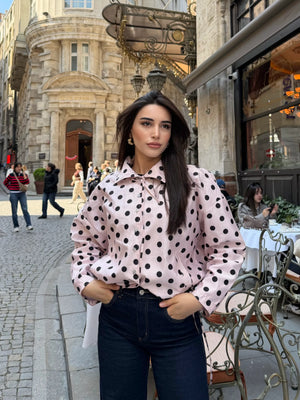 Pembe Yandan Büzgülü Puantiyeli Yağmurluk - 4171