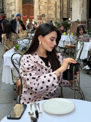 Pembe Yandan Büzgülü Puantiyeli Yağmurluk - 4171