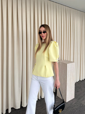 Sarı Kolu İnci Fiyonk Detaylı Bluz - 5001