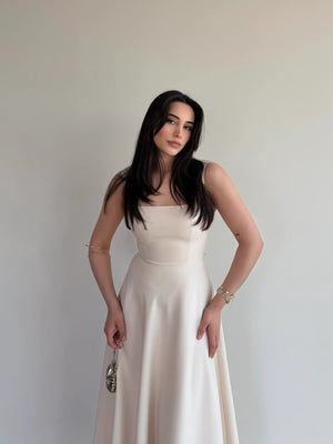 Bej Beli Fiyonklu Prenses Model Elbise - 3333