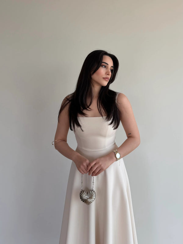 Bej Beli Fiyonklu Prenses Model Elbise - 3333