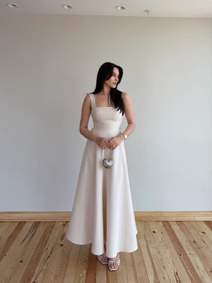 Bej Beli Fiyonklu Prenses Model Elbise - 3333